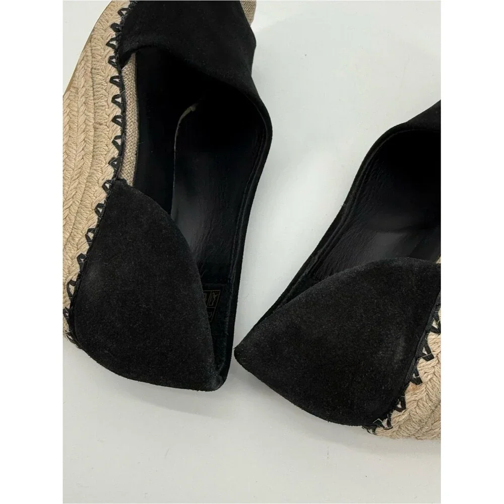 Vince Black Espadrille Wedges Suede Peep Toe Size 7.5M Designer Sonora Cutout